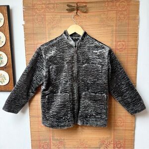 Pinco Pallino Italian Designer Faux Persian Lamb Fur Contemporary Grey Jacket